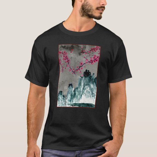 Japanese Woodblock Sakura Cherry Blossom Tree Natu Tシャツ (正面)