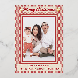 Japanese Yagasuri Pattern Photo Holiday Card 箔シーズンカード
