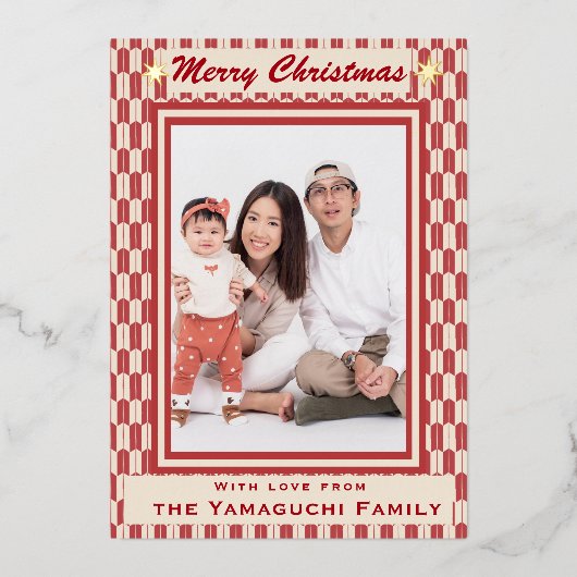 Japanese Yagasuri Pattern Photo Holiday Card 箔シーズンカード (正面)