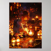 Japanese Yukata Girl, Floating Lanterns ポスター (正面)
