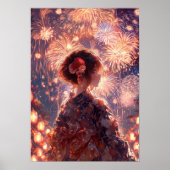 Japanese Yukata Girl, Grand Fireworks Art ポスター (正面)