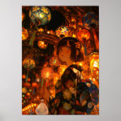 Japanese Yukata Girl, Matsuri Lantern Art ポスター (正面)