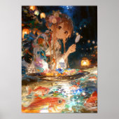 Japanese Yukata Girl, Retro Anime Wall Art ポスター (正面)