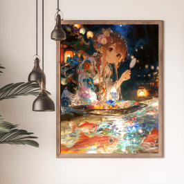 Japanese Yukata Girl, Retro Anime Wall Art ポスター
