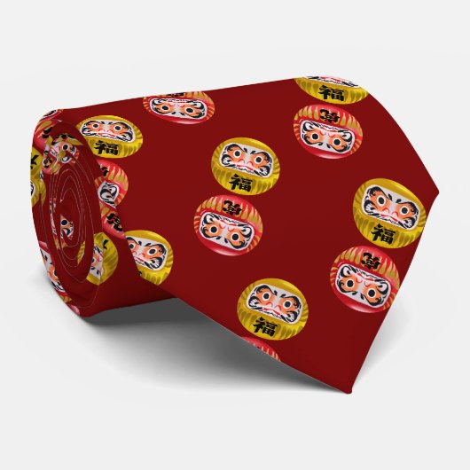  "Japanese Zen Daruma & Kanji – Never Give Up" ネクタイ (ロール)