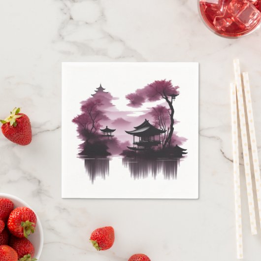 Japanische Landschaft am See - スタンダードカクテルナプキン (インサイチュ)