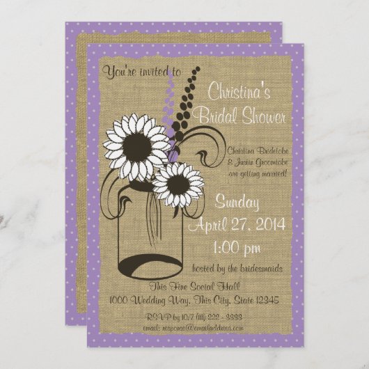 Jarフローラと水玉模様ブライダルシャワー 招待状 (正面/裏面)