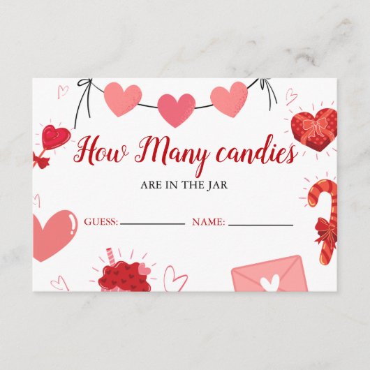 jarブライダルシャワー内のキス数を推測する エンクロージャーカード (正面)