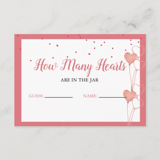 jarブライダルシャワー内のハート数を推測する エンクロージャーカード (正面)