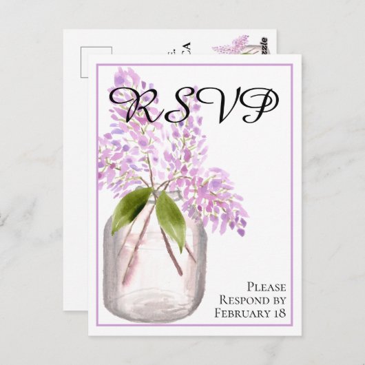 Jar of Lilacs水素朴色ウェディングRSVP ポストカード (正面/裏面)