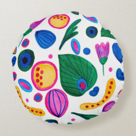 Jardín Botánico Abstracto Boho Maximalist ラウンドクッション
