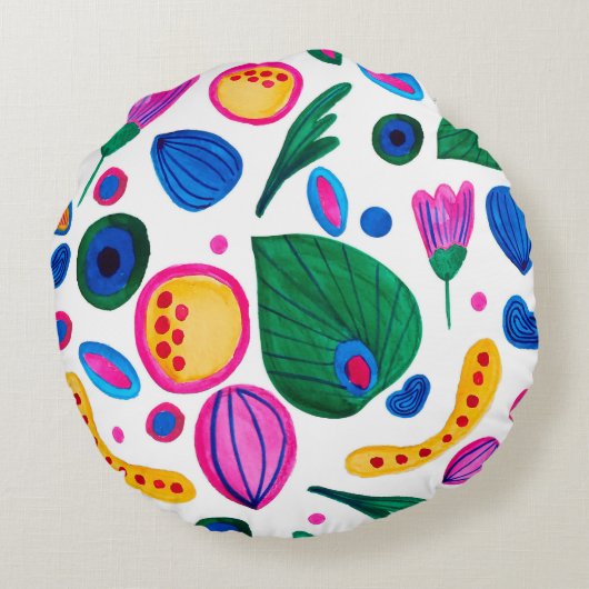 Jardín Botánico Abstracto Boho Maximalist ラウンドクッション (裏面)