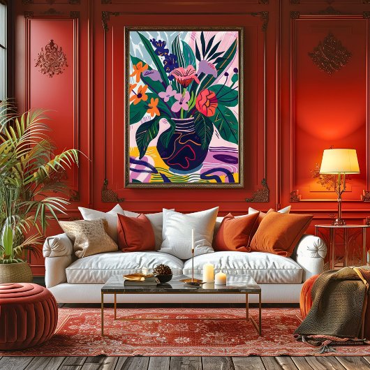 Jarrón con Flores: Arte Favista Estilo Matisse. キャンバスプリント