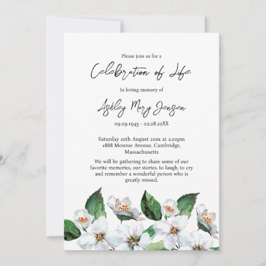 Jasmine Celebration of Life Funeral 招待状 (正面)