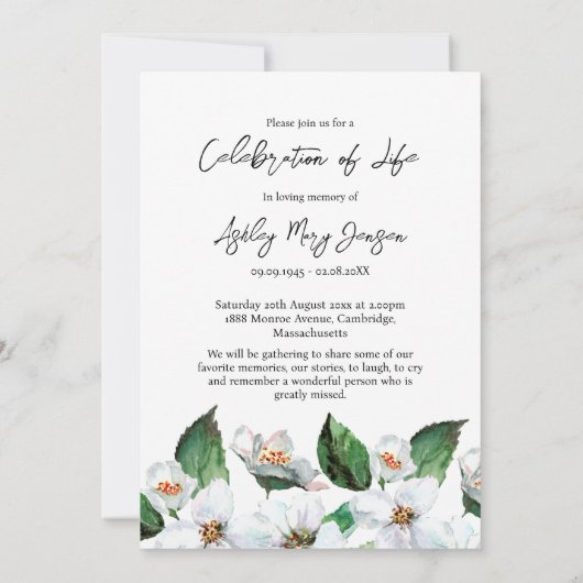 Jasmine Celebration of Life Photo Funeral 招待状 (裏面)