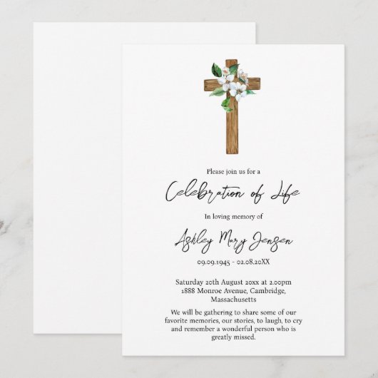 Jasmine Cross Celebration of Life Funeral 招待状 (正面/裏面)
