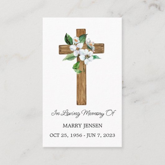 Jasmine Cross Memorial Funeral Prayer Card 名刺 (正面)