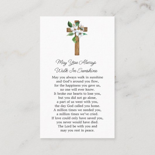 Jasmine Cross Memorial Photo Funeral Prayer Card 名刺 (裏面)