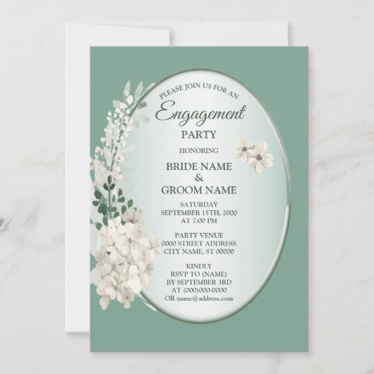 Jasmine Floral Green Geometric Engagement Party 招待状 (正面)