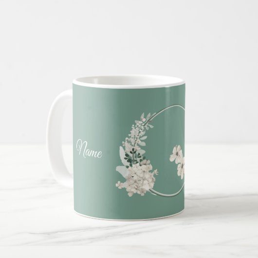 Jasmine Floral Green Geometric Wedding Party コーヒーマグカップ (正面左)