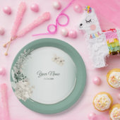 Jasmine Floral Green Geometric Wedding Party ペーパープレート (パーティー)