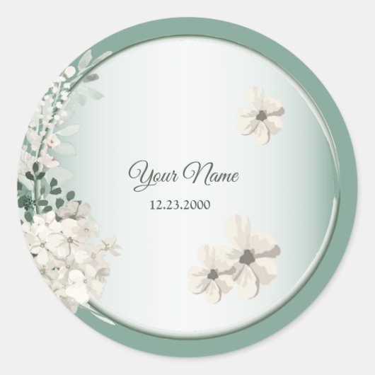 Jasmine Floral Green Geometric Wedding Party ラウンドシール (正面)