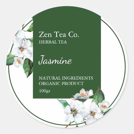 Jasmine Herbal Tea Business Label ラウンドシール (正面)