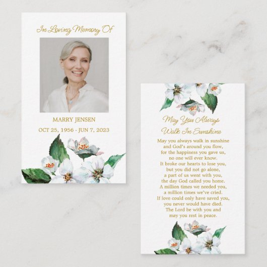 Jasmine Memorial Photo Funeral Prayer Card 名刺 (正面/裏面)