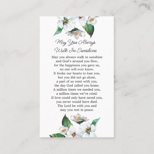 Jasmine Memorial Photo Funeral Prayer Card 名刺 (裏面)