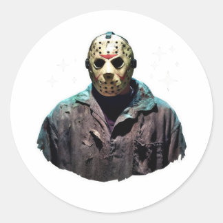 Jason 不気味 Maskステッカー – ホラーファンに最適 ラウンドシール