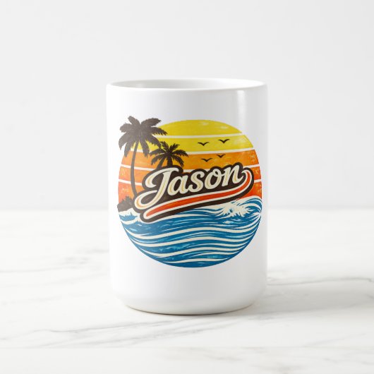 Jason Retro Sunset Name Design コーヒーマグカップ (中央)