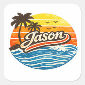 Jason Retro Sunset Name Design スクエアシール (正面)
