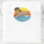 Jason Retro Sunset Name Design スクエアシール (バッグ)