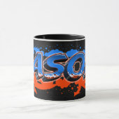 Jason Vorname Name Graffiti blue orange Tasse マグカップ (中央)