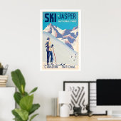 Jasper National Park Canada Woman Skiing Vintage ポスター (ホームオフィス)