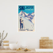 Jasper National Park Canada Woman Skiing Vintage ポスター (キッチン)