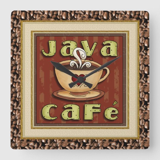 Javaカフェコーヒークロック スクエア壁時計 (正面)