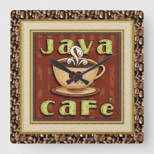 Javaカフェコーヒークロック スクエア壁時計