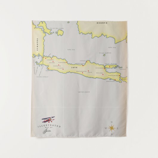 Java図解入りの、写真付きのの地図。 タペストリー (正面)