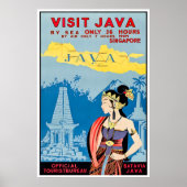 Java Art Indonesia Travel Poster Visit Java Print ポスター (正面)