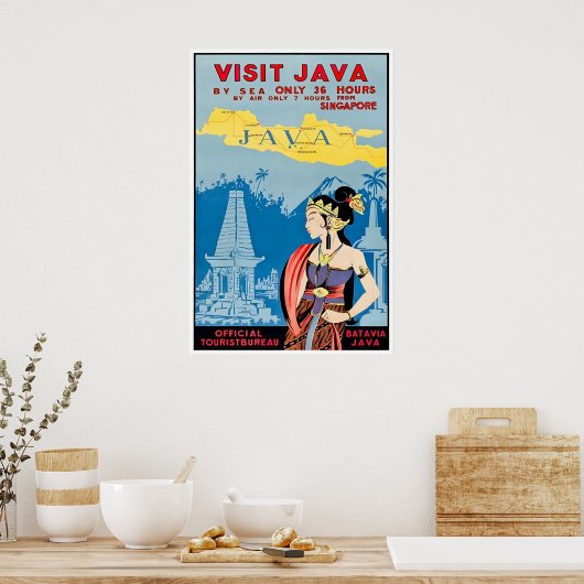 Java Art Indonesia Travel Poster Visit Java Print ポスター (キッチン)