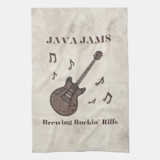 Java Jams-Brewing Rockin' Riffs-コーヒー-ギター- キッチンタオル (縦)