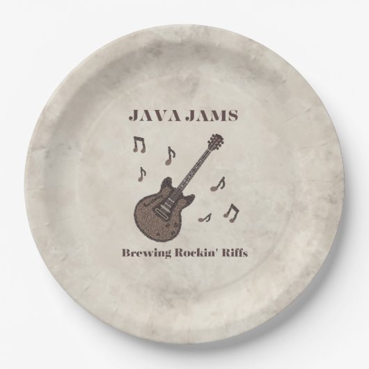Java Jams-Brewing Rockin' Riffs-コーヒー-ギター- ペーパープレート (正面)