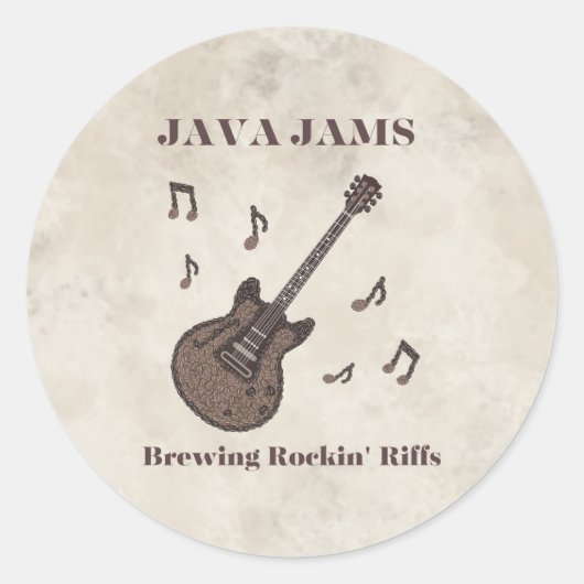 Java Jams-Brewing Rockin' Riffs-コーヒー-ギター- ラウンドシール (正面)