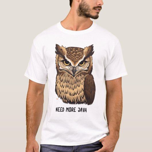 Java Owl コーヒーTシャツ 面白い フクロウ Tシャツ (正面)