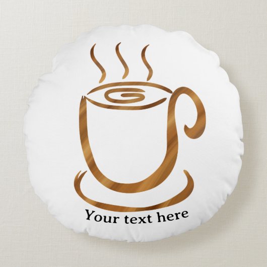 Java Steaming Cup | Wooden Curvy Coffee & Tea ラウンドクッション (正面)