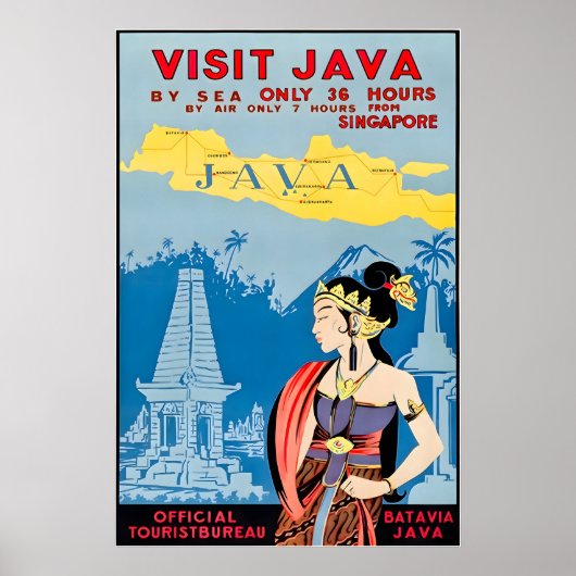Java Travel Poster Indonesia Art Tourism Print ポスター (正面)