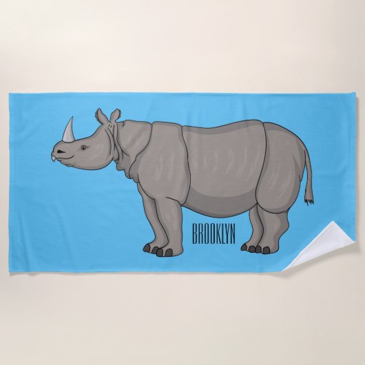 Javan rhinoceros cartoon illustration  ビーチタオル (正面)