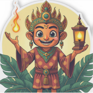 Javanese Puppet Sticker with Glowing Lantern シール