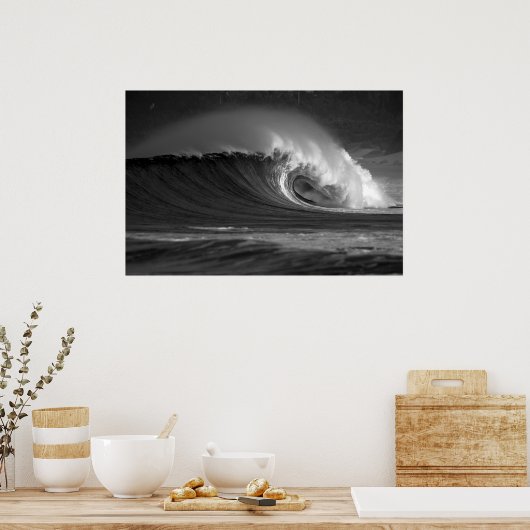 Java's Epic Wave - Black & White Surf ポスター (キッチン)